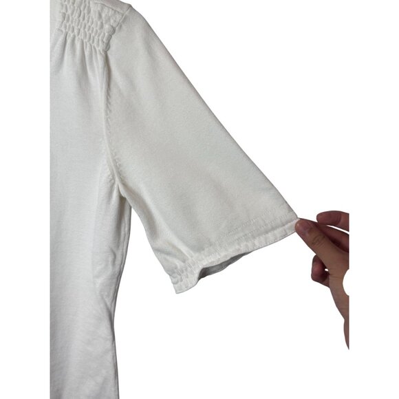 Liz & Co. white ruched shoulders short sleeves button front cardigan size M - Picture 3 of 6